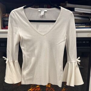 White House Black Market Ivory V-Neck Blouse & Belle Sleeves with Bow